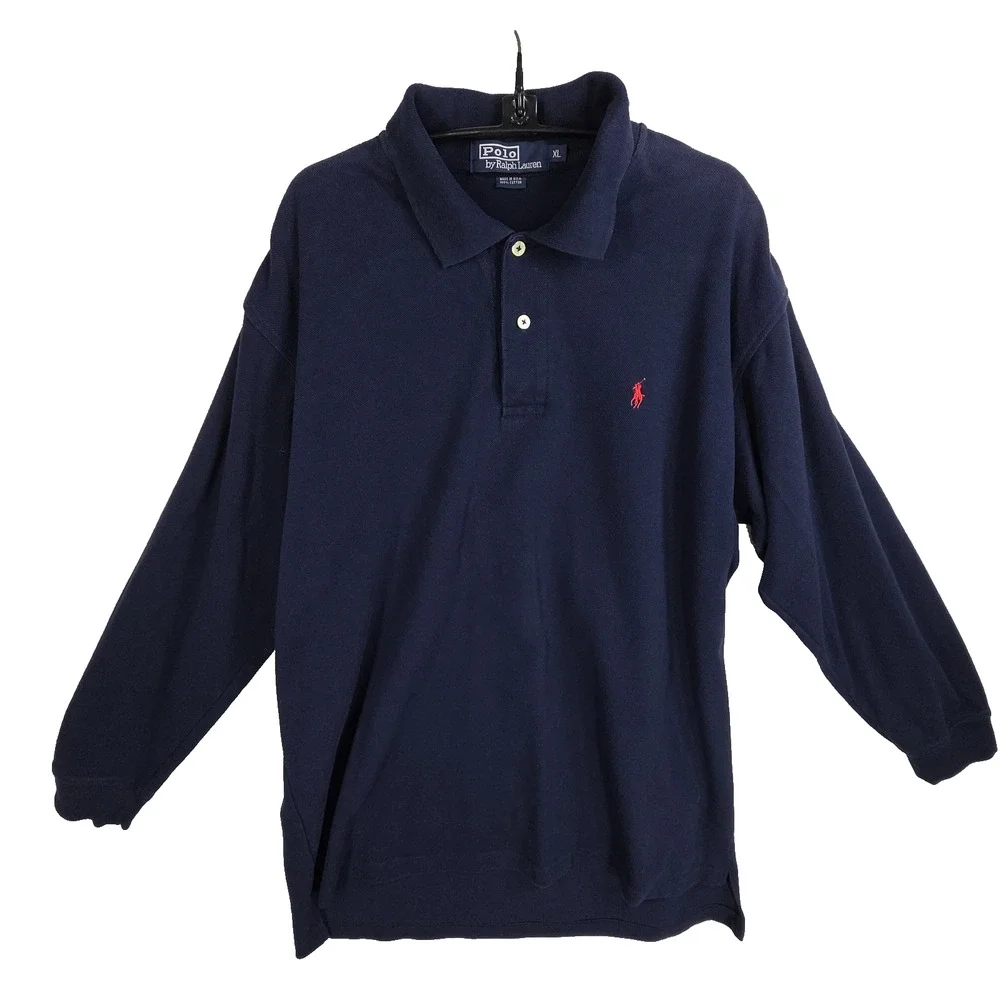 Vtg Polo Ralph Lauren Polo Shirt Mens XL Longsleeve Red Pony Collar 100% Cotton